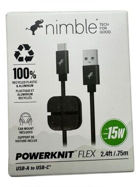 Nimble Powerknit Flex USB-A to USB-C Cable 2.4ft 15W Black‎ New in Box
